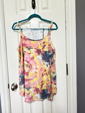 Zenana Outfitters Tie-Dye Spaghetti Strap Tank Top - Yellow Pink Blue